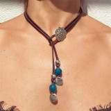 Bohemian Leather Rope Round Bead Flower Necklace