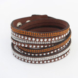 Long leather hot drill multi-layer woven bracelet