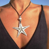 Silver starfish Leather Rope Necklace