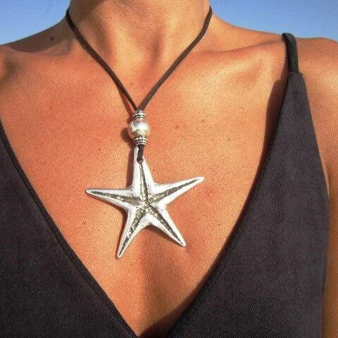 Silver starfish Leather Rope Necklace