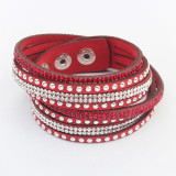 Long leather hot drill multi-layer woven bracelet