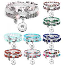 Bohemian Natural Stone Agate Bead Elastic Bracelet fit  20MM Snaps button jewelry wholesale