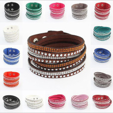 Long leather hot drill multi-layer woven bracelet