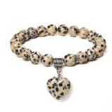 Natural Stone Love Pendant Elastic Bracelet