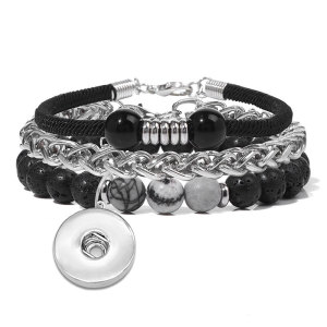 Natural Stone Beads Stainless Steel Chain Combination Set fit  20MM Snaps button jewelry wholesale