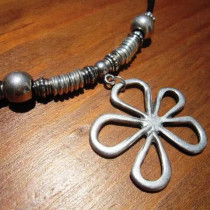 Silver Flower Leather Rope Necklace