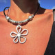 Silver Flower Leather Rope Necklace