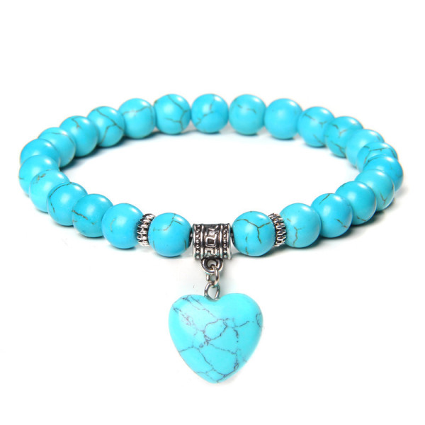 Natural Stone Love Pendant Elastic Bracelet