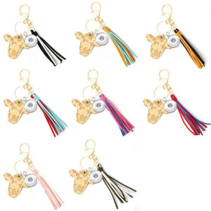 Leather Tassel Handmade Pendant Western Denim Cowhead Keychain fit  20MM Snaps button jewelry wholesale