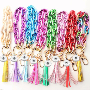 High gloss plastic key chain color bracelet bright acrylic bracelet fit  20MM Snaps button jewelry wholesale