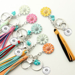 Luminous Punk Fluorescent Sunflower Glow Tassel Turquoise Keychain fit  20MM Snaps button jewelry wholesale