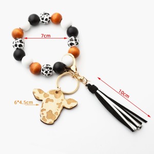Tassel pendant Western cowboy bracelet Cow wood bead bracelet Cow head key chain fit  20MM Snaps button jewelry wholesale