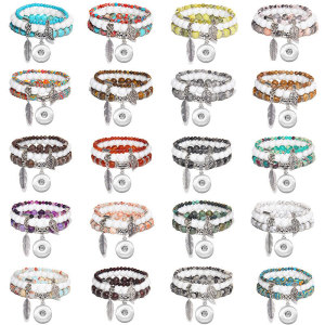 Bohemian Natural Stone Agate Bead Elastic Bracelet fit  20MM Snaps button jewelry wholesale