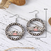 Mother's Day MOM Letter Cow Pattern Cow Double sided Wood Earrings