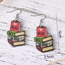 3D Love Textbook Wood Ear Ring Season of graduation Opening Season Teacher Student Book Earrings Double sided Painted