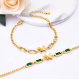 Stainless steel rectangular zircon frosted butterfly white green diamond bracelet