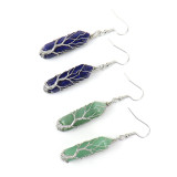 Hand wrapped natural stone crystal hexagonal prism amethyst life tree earrings