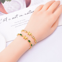 Stainless steel rectangular zircon frosted butterfly white green diamond bracelet