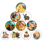 20MM Rabbit chicken cow pattern Print glass snap button charms