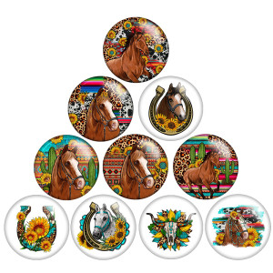 20MM horse Flower pattern Print glass snap button charms