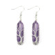 Hand wrapped natural stone crystal hexagonal prism amethyst life tree earrings