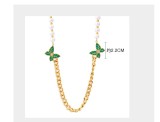 Pearl Green Leaf Pattern Diamond Butterfly Necklace Bracelet Earrings