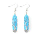 Hand wrapped natural stone crystal hexagonal prism amethyst life tree earrings