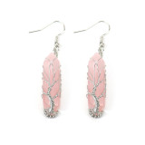 Hand wrapped natural stone crystal hexagonal prism amethyst life tree earrings