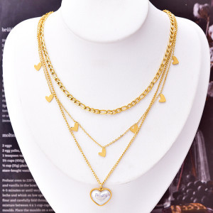 Stainless steel three-layer necklace, diamond lock, love box, green zircon necklace