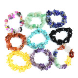 Natural Colorful Crystal Irregular Crushed Stone Double Layer Woven Cross Elastic Bracelet