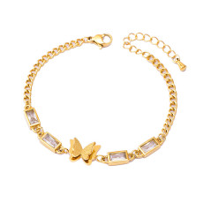 Stainless steel rectangular zircon frosted butterfly white green diamond bracelet