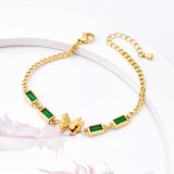 Stainless steel rectangular zircon frosted butterfly white green diamond bracelet