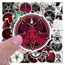 50 non repeating Satanism graffiti stickers, travel suitcase, guitar, refrigerator, notebook stickers