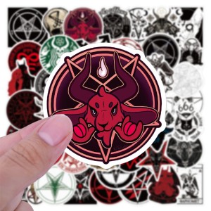 50 non repeating Satanism graffiti stickers, travel suitcase, guitar, refrigerator, notebook stickers