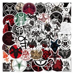 50 non repeating Satanism graffiti stickers, travel suitcase, guitar, refrigerator, notebook stickers