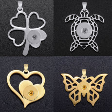 （Delivery time of 7 days） 26 styles Stainless steel love Butterfly Clover Hippocampus owl green turtle SUN flower Pendant 20MM Snaps button jewelry wholesale