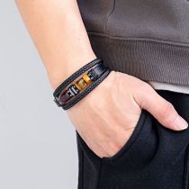 21cm Genuine leather natural stone stainless steel buckle bracelet