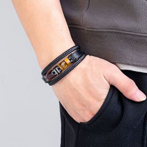 21cm Genuine leather natural stone stainless steel buckle bracelet