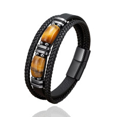 21cm Genuine leather natural stone stainless steel buckle bracelet