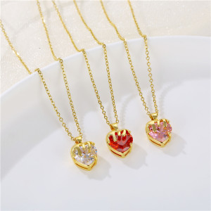 Stainless steel zircon love strawberry necklace
