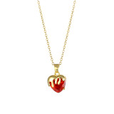 Stainless steel zircon love strawberry necklace