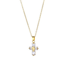 Stainless Steel Cross Zircon Pendant Necklace