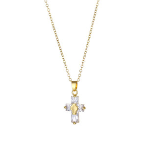 Stainless Steel Cross Zircon Pendant Necklace