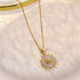 Stainless steel sunflower pendant necklace