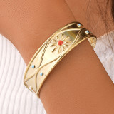 Stainless Steel Wide Edge Embossed Flower Adjustable Bracelet