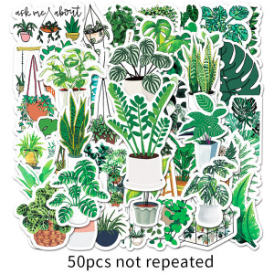 50 Ins Wind Green Plant Cartoon DIY Stickers for Tablets, Luggage Cases, Refrigerators, Stationery Stickers