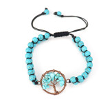 Handwoven Natural Crystal Red Agate Beads Life Tree Bracelet Adjustable