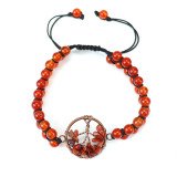 Handwoven Natural Crystal Red Agate Beads Life Tree Bracelet Adjustable