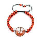 Handwoven Natural Crystal Red Agate Beads Life Tree Bracelet Adjustable
