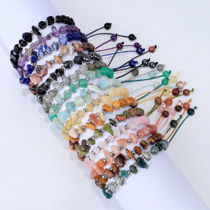 Crushed Stone Bracelet Amethyst Yellowcrystal Stone Ball Beaded Bracelet Handwoven Copper Beaded Bracelet